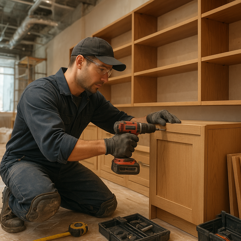 Assemblage d'étagères sur mesure en magasin